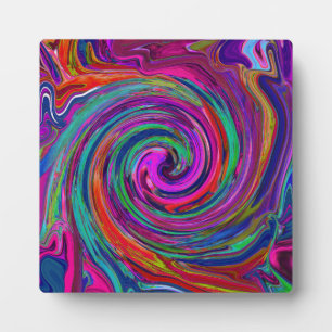 Groovy Abstract Retro Magenta Dark Rainbow Swirl Plaque