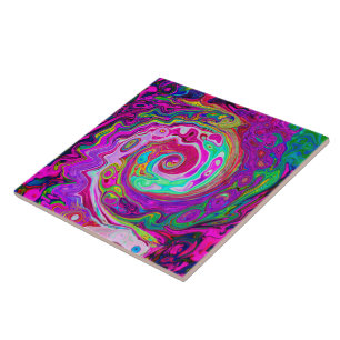 Groovy Abstract Retro Magenta Rainbow Swirl Ceramic Tile
