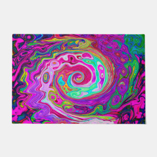 Groovy Abstract Retro Magenta Rainbow Swirl Doormat