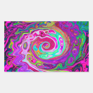 Groovy Abstract Retro Magenta Rainbow Swirl Rectangular Sticker