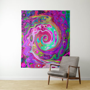 Groovy Abstract Retro Magenta Rainbow Swirl Tapestry