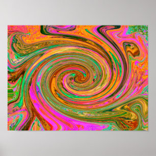 Groovy Abstract Retro Orange and Green Swirl Poster