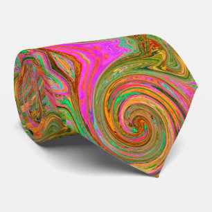 Groovy Abstract Retro Orange and Green Swirl Tie