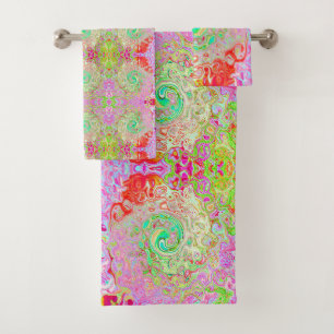 Groovy Abstract Retro Pastel Green Liquid Swirl Bath Towel Set