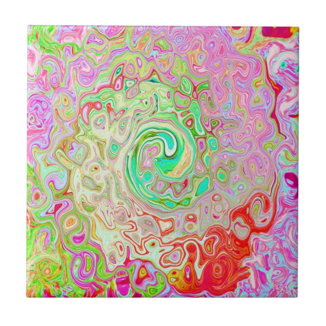 Groovy Abstract Retro Pastel Green Liquid Swirl Ceramic Tile (Front)