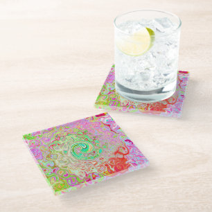 Groovy Abstract Retro Pastel Green Liquid Swirl Glass Coaster