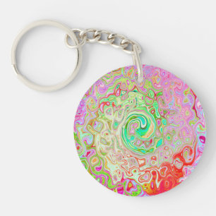 Groovy Abstract Retro Pastel Green Liquid Swirl Key Ring