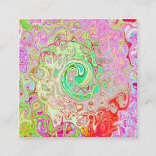 Groovy Abstract Retro Pastel Green Liquid Swirl Square Business Card