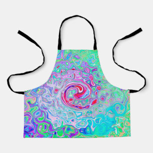 Groovy Abstract Retro Pink and Green Swirl Apron