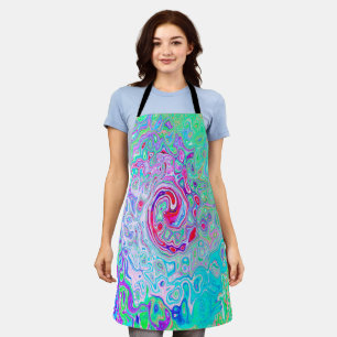 Groovy Abstract Retro Pink and Green Swirl Apron