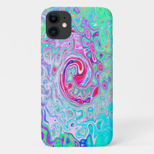 Groovy Abstract Retro Pink and Green Swirl iPhone 11 Case
