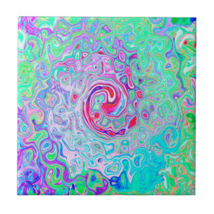 Groovy Abstract Retro Pink and Green Swirl Ceramic Tile