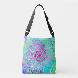 Groovy Abstract Retro Pink and Green Swirl Crossbody Bag
