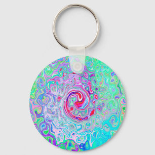 Groovy Abstract Retro Pink and Green Swirl Key Ring