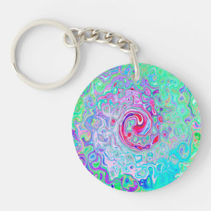 Groovy Abstract Retro Pink and Green Swirl Key Ring