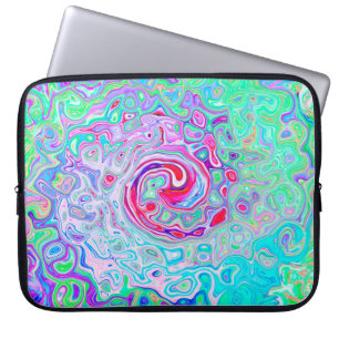 Groovy Abstract Retro Pink and Green Swirl Laptop Sleeve