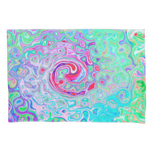 Groovy Abstract Retro Pink and Green Swirl Pillowcase