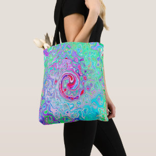Groovy Abstract Retro Pink and Green Swirl Tote Bag
