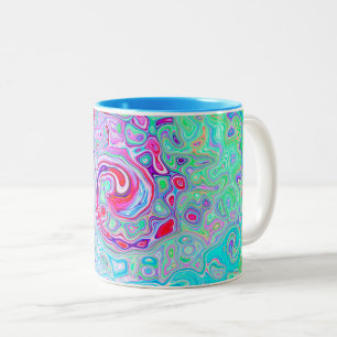 Groovy Abstract Retro Pink and Green Swirl Two-Tone Coffee Mug