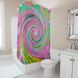 Groovy Abstract Retro Pink and Mint Green Swirl Shower Curtain