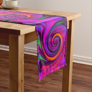 Groovy Abstract Retro Purple and Orange Swirl Long Table Runner
