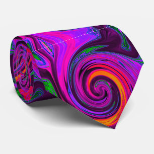 Groovy Abstract Retro Purple and Orange Swirl Tie