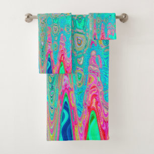 Groovy Abstract Retro Rainbow Atomic Waves Bath Towel Set