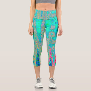 Groovy Abstract Retro Rainbow Atomic Waves Capri Leggings