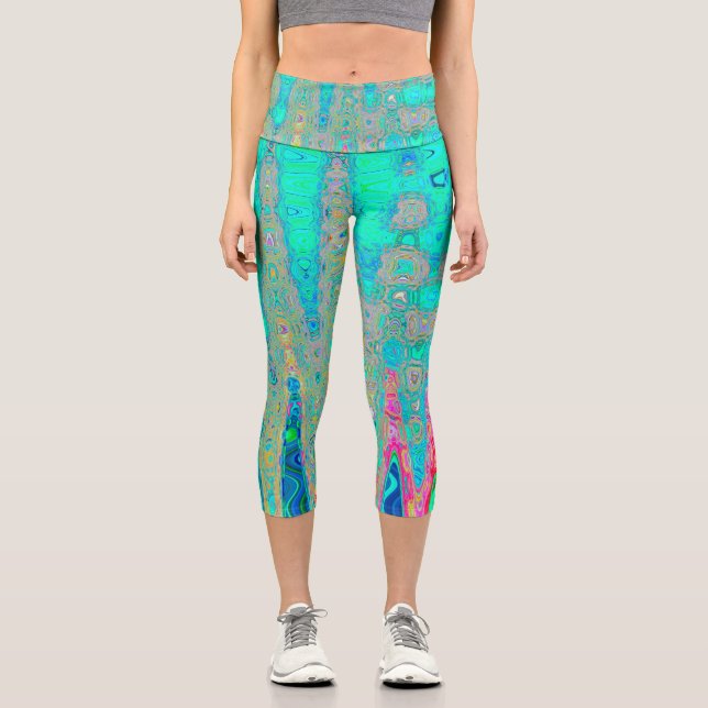 Groovy Abstract Retro Rainbow Atomic Waves Capri Leggings (Front)