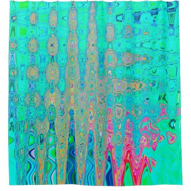 Groovy Abstract Retro Rainbow Atomic Waves Shower Curtain (Front)