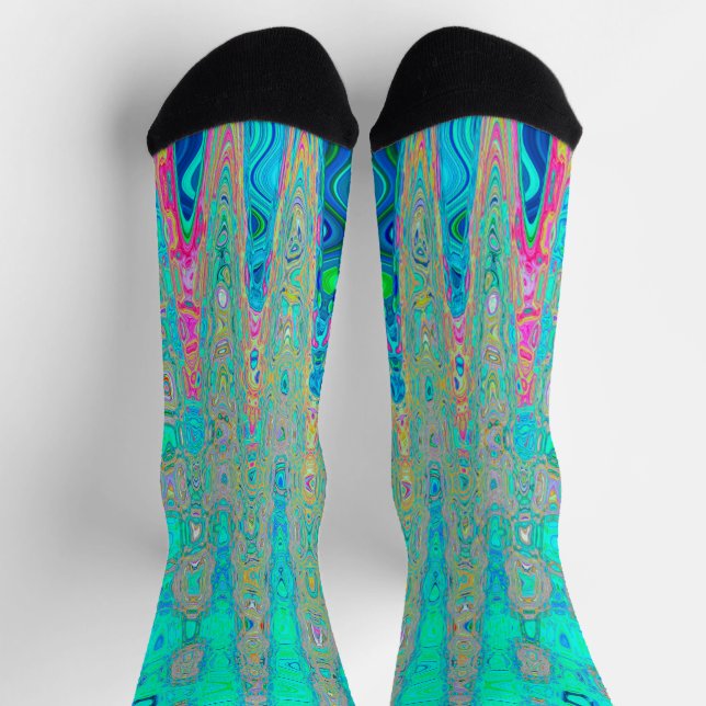 Groovy Abstract Retro Rainbow Atomic Waves Socks (Top)