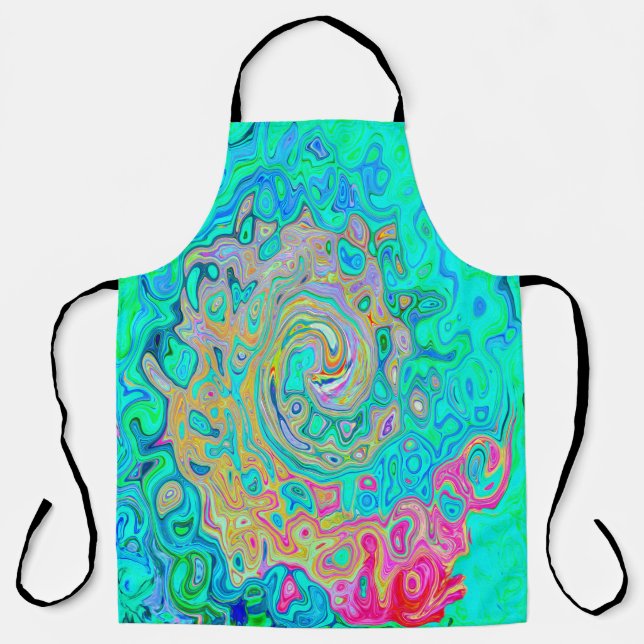 Groovy Abstract Retro Rainbow Liquid Swirl Apron (Front)