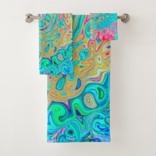 Groovy Abstract Retro Rainbow Liquid Swirl Bath Towel Set