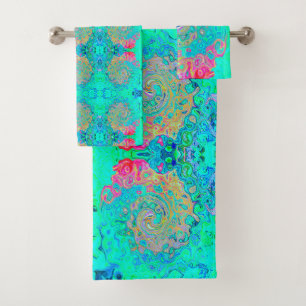 Groovy Abstract Retro Rainbow Liquid Swirl Bath Towel Set