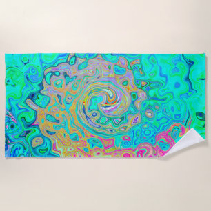 Groovy Abstract Retro Rainbow Liquid Swirl Beach Towel