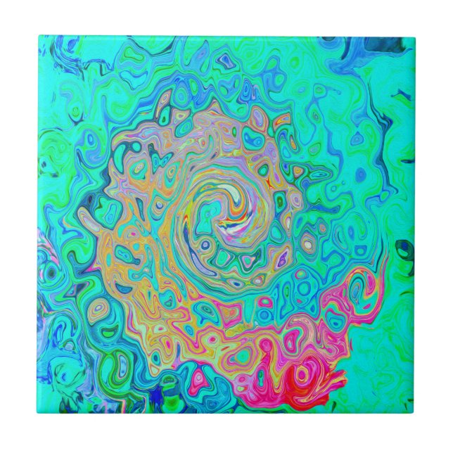Groovy Abstract Retro Rainbow Liquid Swirl Ceramic Tile (Front)