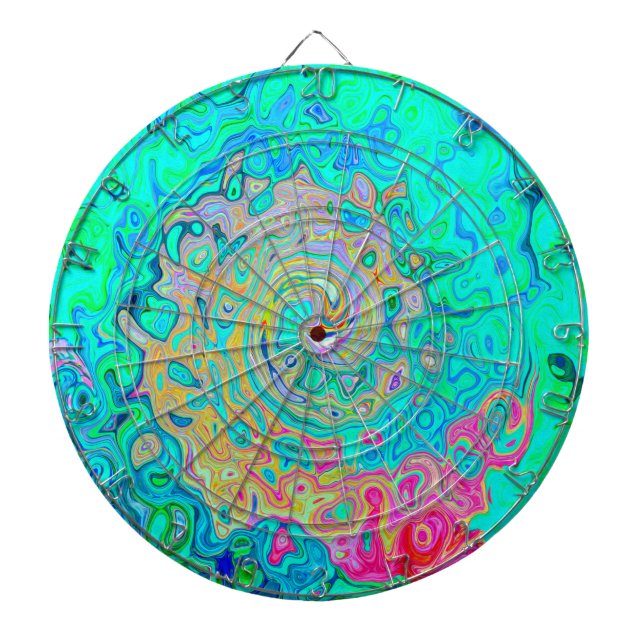 Groovy Abstract Retro Rainbow Liquid Swirl Dartboard (Front)