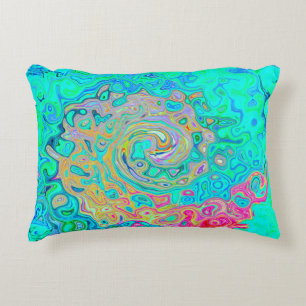 Groovy Abstract Retro Rainbow Liquid Swirl Decorative Cushion