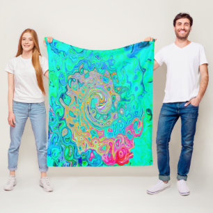 Groovy Abstract Retro Rainbow Liquid Swirl Fleece Blanket