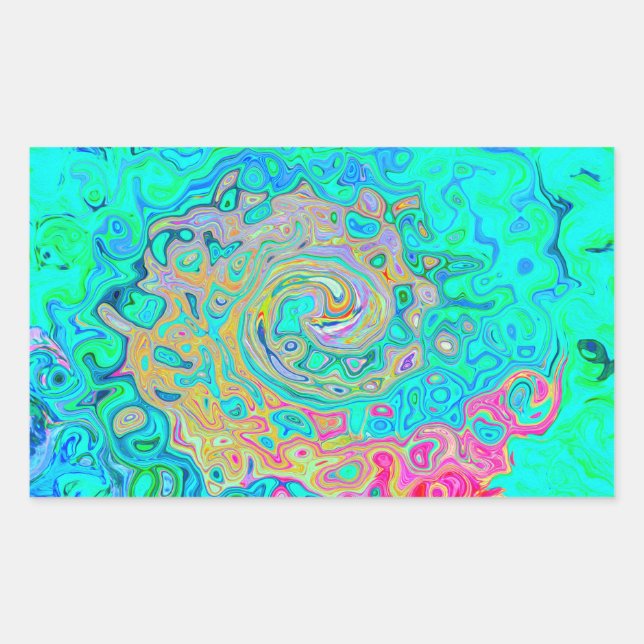 Groovy Abstract Retro Rainbow Liquid Swirl Rectangular Sticker (Front)