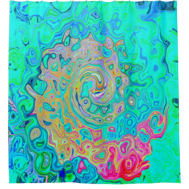 Groovy Abstract Retro Rainbow Liquid Swirl Shower Curtain (Front)