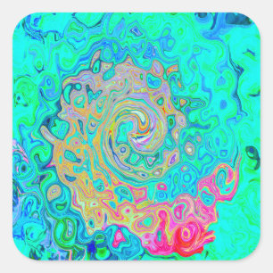 Groovy Abstract Retro Rainbow Liquid Swirl Square Sticker