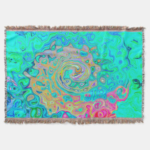 Groovy Abstract Retro Rainbow Liquid Swirl Throw Blanket