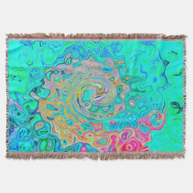 Groovy Abstract Retro Rainbow Liquid Swirl Throw Blanket (Front)