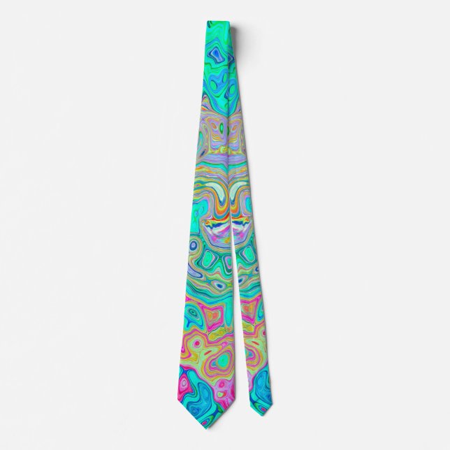 Groovy Abstract Retro Rainbow Liquid Swirl Tie (Front)
