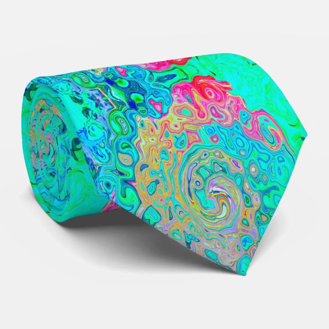 Groovy Abstract Retro Rainbow Liquid Swirl Tie (Rolled)