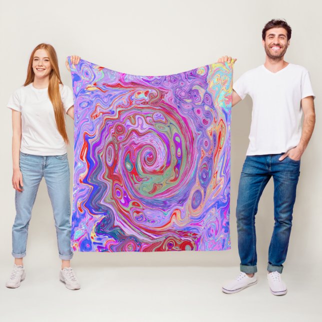 Groovy Abstract Retro Red, Purple and Pink Swirl Fleece Blanket (In Situ)