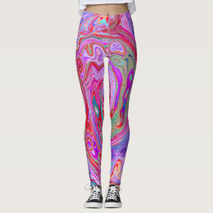 Groovy Abstract Retro Red, Purple and Pink Swirl Leggings