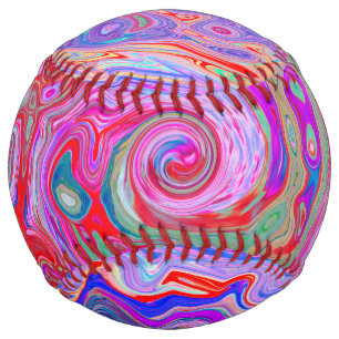 Groovy Abstract Retro Red, Purple and Pink Swirl Softball