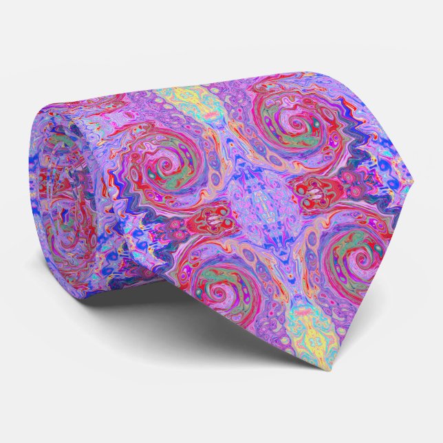 Groovy Abstract Retro Red, Purple and Pink Swirl Tie (Rolled)
